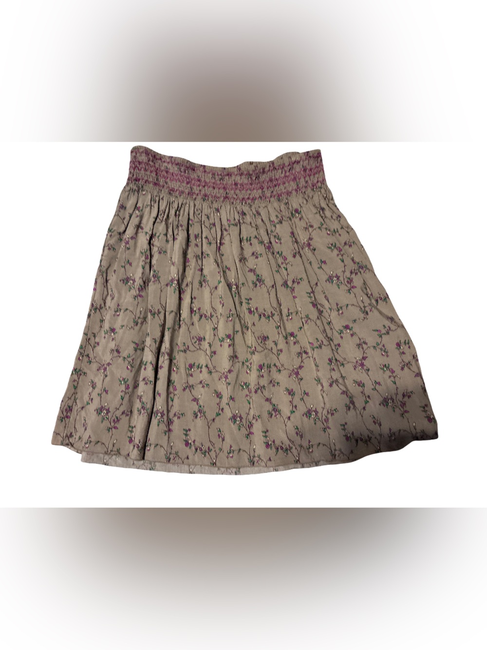 Old Navy Beige Floral A-Line Skirt with Purple Smocked Waist